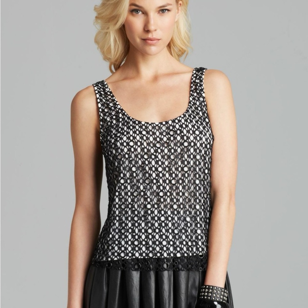 Alice + Olivia Black and White Patterned Tank Top